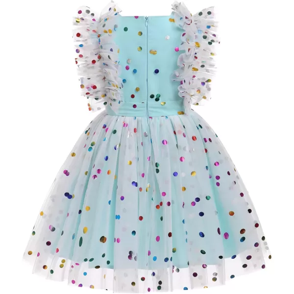 Baby Girls Sequins Romper Tutu Dress Flower Bowknot Dots Print Summer Flutter Sleeves Princess Birthday Party DressesBlue Dots  Kids Dress