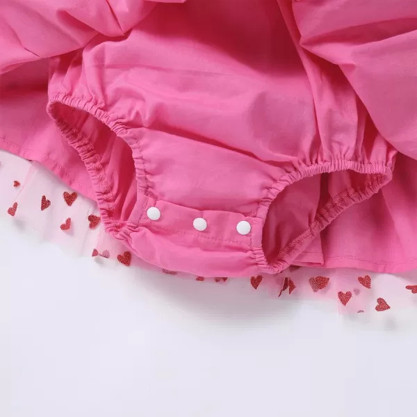 Baby Girls Sequins Romper Tutu Dress Flower Bowknot Dots Print Summer Flutter Sleeves Princess Birthday Party DressesHot Pink Heart