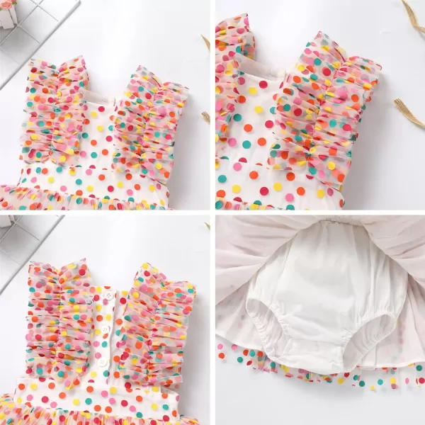 Baby Girls Sequins Romper Tutu Dress Flower Bowknot Dots Print Summer Flutter Sleeves Princess Birthday Party DressesOrange Dots