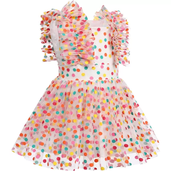 Baby Girls Sequins Romper Tutu Dress Flower Bowknot Dots Print Summer Flutter Sleeves Princess Birthday Party DressesOrange Dots