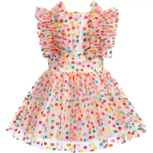 Baby Girls Sequins Romper Tutu Dress Flower Bowknot Dots Print Summer Flutter Sleeves Princess Birthday Party DressesOrange Dots