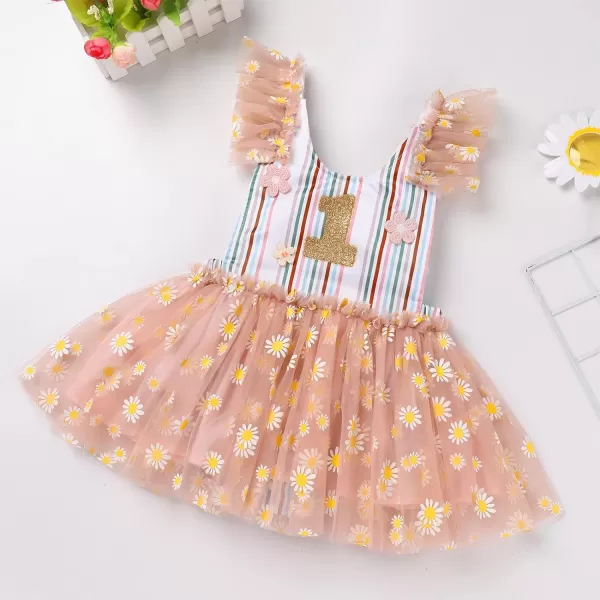 Baby Girls Sequins Romper Tutu Dress Flower Bowknot Dots Print Summer Flutter Sleeves Princess Birthday Party DressesPink  Daisy