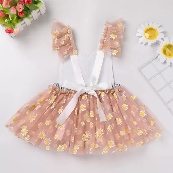 Baby Girls Sequins Romper Tutu Dress Flower Bowknot Dots Print Summer Flutter Sleeves Princess Birthday Party DressesPink  Daisy