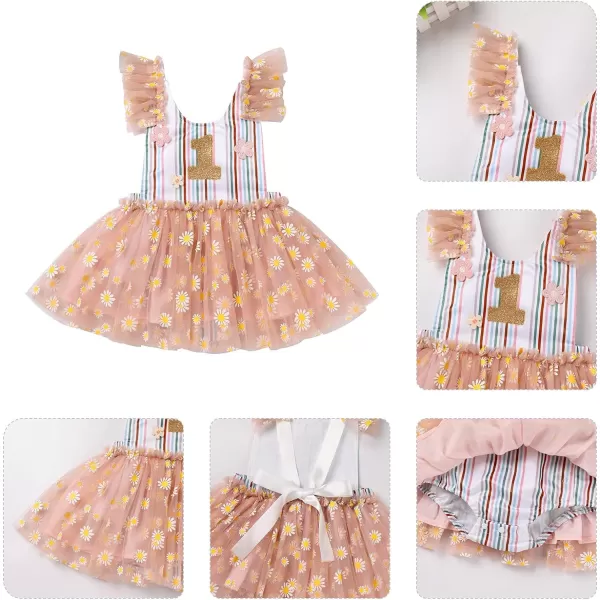 Baby Girls Sequins Romper Tutu Dress Flower Bowknot Dots Print Summer Flutter Sleeves Princess Birthday Party DressesPink  Daisy