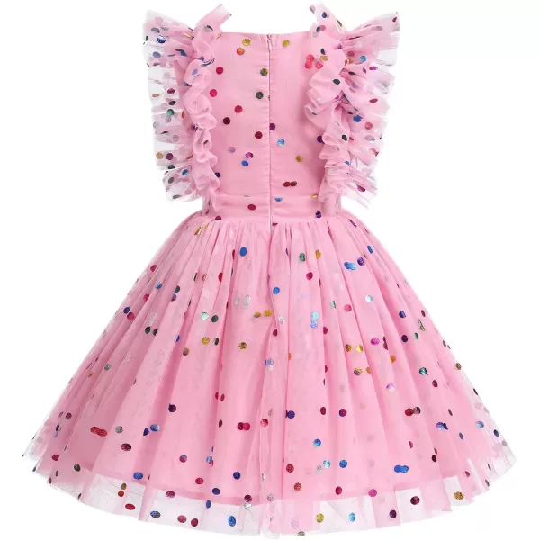 Baby Girls Sequins Romper Tutu Dress Flower Bowknot Dots Print Summer Flutter Sleeves Princess Birthday Party DressesPink Dots  Kids Dress