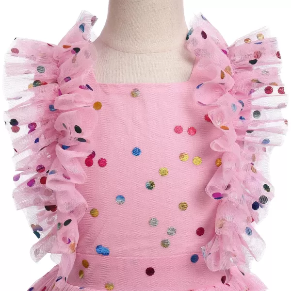 Baby Girls Sequins Romper Tutu Dress Flower Bowknot Dots Print Summer Flutter Sleeves Princess Birthday Party DressesPink Dots  Kids Dress