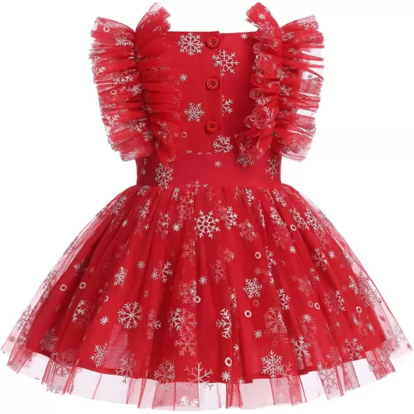 Baby Girls Sequins Romper Tutu Dress Flower Bowknot Dots Print Summer Flutter Sleeves Princess Birthday Party DressesRed Snowflake