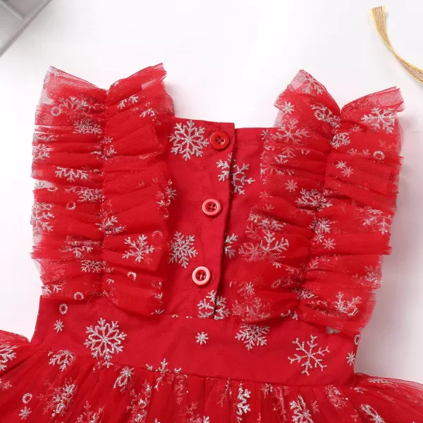 Baby Girls Sequins Romper Tutu Dress Flower Bowknot Dots Print Summer Flutter Sleeves Princess Birthday Party DressesRed Snowflake