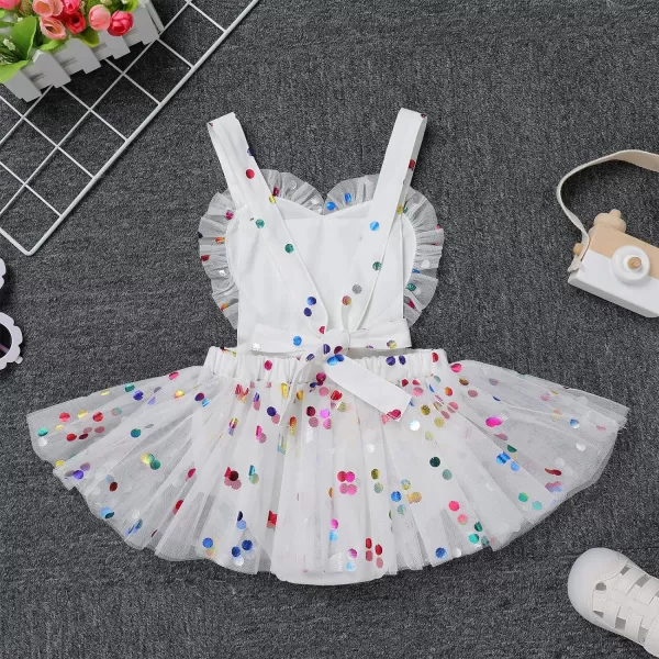 Baby Girls Sequins Romper Tutu Dress Flower Bowknot Dots Print Summer Flutter Sleeves Princess Birthday Party DressesWhite  Heart Dot