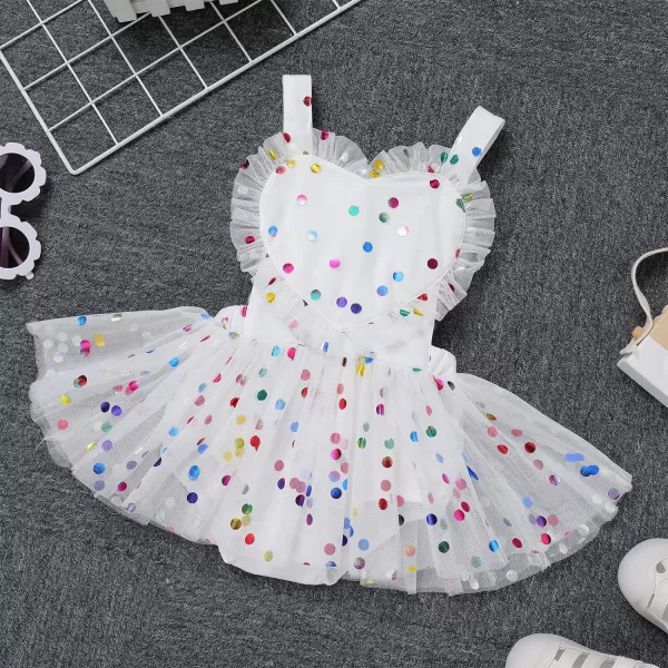 Baby Girls Sequins Romper Tutu Dress Flower Bowknot Dots Print Summer Flutter Sleeves Princess Birthday Party DressesWhite  Heart Dot