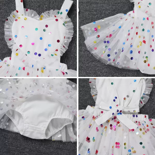 Baby Girls Sequins Romper Tutu Dress Flower Bowknot Dots Print Summer Flutter Sleeves Princess Birthday Party DressesWhite  Heart Dot