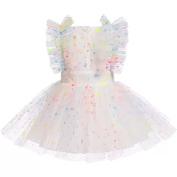 Baby Girls Sequins Romper Tutu Dress Flower Bowknot Dots Print Summer Flutter Sleeves Princess Birthday Party DressesWhite  Starheart