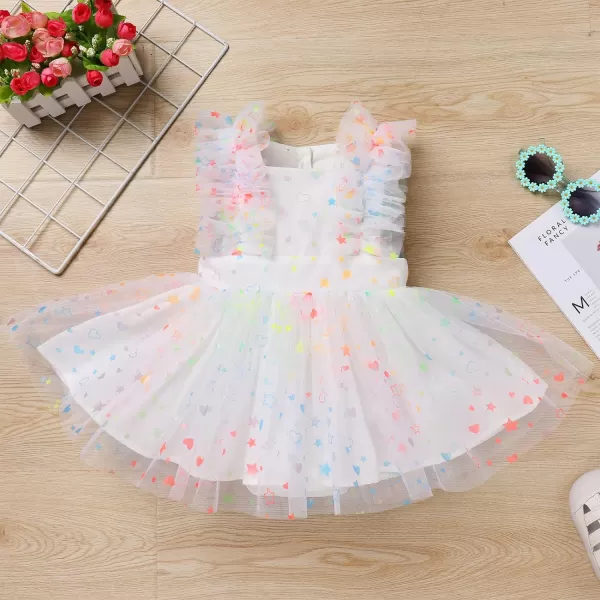 Baby Girls Sequins Romper Tutu Dress Flower Bowknot Dots Print Summer Flutter Sleeves Princess Birthday Party DressesWhite  Starheart