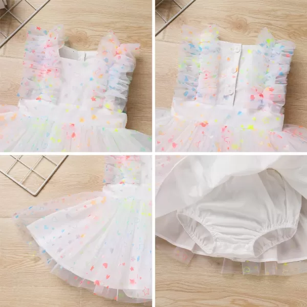 Baby Girls Sequins Romper Tutu Dress Flower Bowknot Dots Print Summer Flutter Sleeves Princess Birthday Party DressesWhite  Starheart