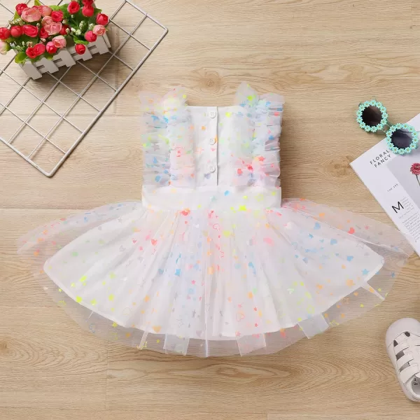 Baby Girls Sequins Romper Tutu Dress Flower Bowknot Dots Print Summer Flutter Sleeves Princess Birthday Party DressesWhite  Starheart