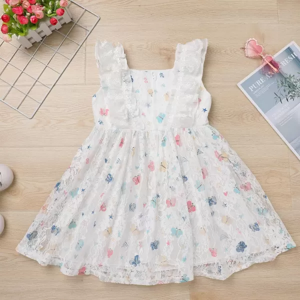 Baby Girls Sequins Romper Tutu Dress Flower Bowknot Dots Print Summer Flutter Sleeves Princess Birthday Party DressesWhite Butterfly  Kids Dress