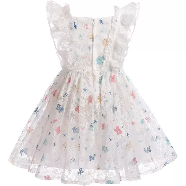 Baby Girls Sequins Romper Tutu Dress Flower Bowknot Dots Print Summer Flutter Sleeves Princess Birthday Party DressesWhite Butterfly  Kids Dress