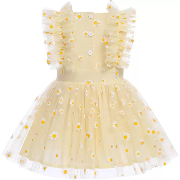 Baby Girls Sequins Romper Tutu Dress Flower Bowknot Dots Print Summer Flutter Sleeves Princess Birthday Party DressesYellow Daisy