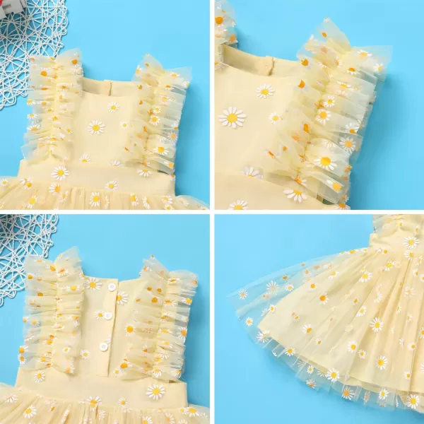 Baby Girls Sequins Romper Tutu Dress Flower Bowknot Dots Print Summer Flutter Sleeves Princess Birthday Party DressesYellow Daisy