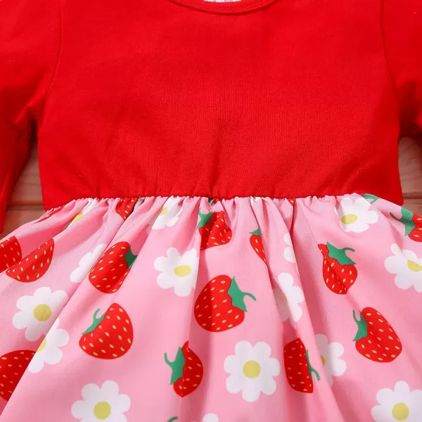 Baby Girls Strawberry Dress Summer Ruffle Sleeves Princess Birthday Party Dresses Suspenders Sundress with Headband Set