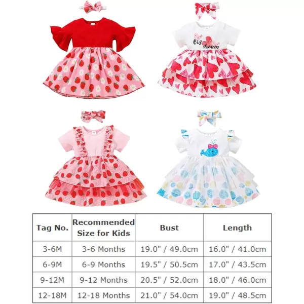 Baby Girls Strawberry Dress Summer Ruffle Sleeves Princess Birthday Party Dresses Suspenders Sundress with Headband Set