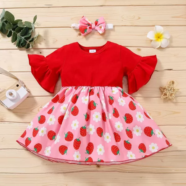 Baby Girls Strawberry Dress Summer Ruffle Sleeves Princess Birthday Party Dresses Suspenders Sundress with Headband SetBaby Girls Strawberry Dress Summer Ruffle Sleeves Princess Birthday Party Dresses Suspenders Sundress with Headband Set