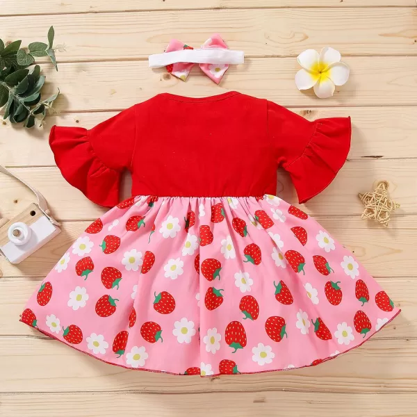 Baby Girls Strawberry Dress Summer Ruffle Sleeves Princess Birthday Party Dresses Suspenders Sundress with Headband SetBaby Girls Strawberry Dress Summer Ruffle Sleeves Princess Birthday Party Dresses Suspenders Sundress with Headband Set