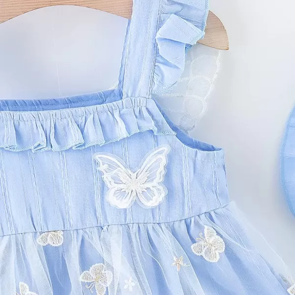 Baby Girls Tutu Dress Summer Sleeveless Backless Princess Birthday Party Dresses Floral Bow Sundress with Straw Hat SetBlue Butterfly