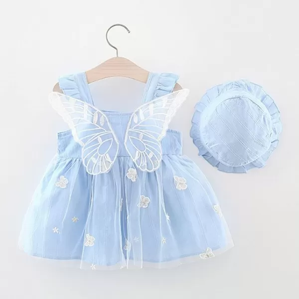 Baby Girls Tutu Dress Summer Sleeveless Backless Princess Birthday Party Dresses Floral Bow Sundress with Straw Hat SetBlue Butterfly