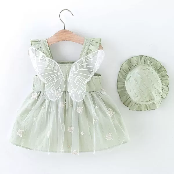 Baby Girls Tutu Dress Summer Sleeveless Backless Princess Birthday Party Dresses Floral Bow Sundress with Straw Hat SetGreen Butterfly