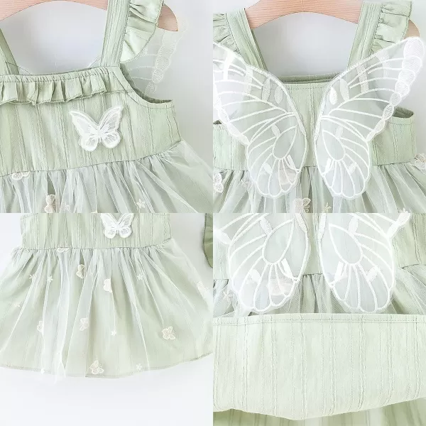 Baby Girls Tutu Dress Summer Sleeveless Backless Princess Birthday Party Dresses Floral Bow Sundress with Straw Hat SetGreen Butterfly