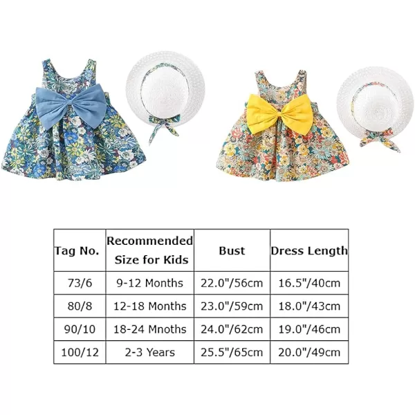 Baby Girls Tutu Dress Summer Sleeveless Backless Princess Birthday Party Dresses Floral Bow Sundress with Straw Hat SetLight Blue Floral