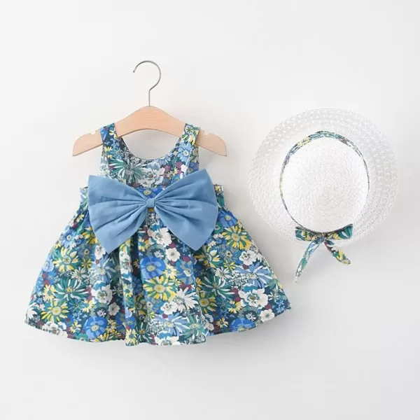 Baby Girls Tutu Dress Summer Sleeveless Backless Princess Birthday Party Dresses Floral Bow Sundress with Straw Hat SetLight Blue Floral