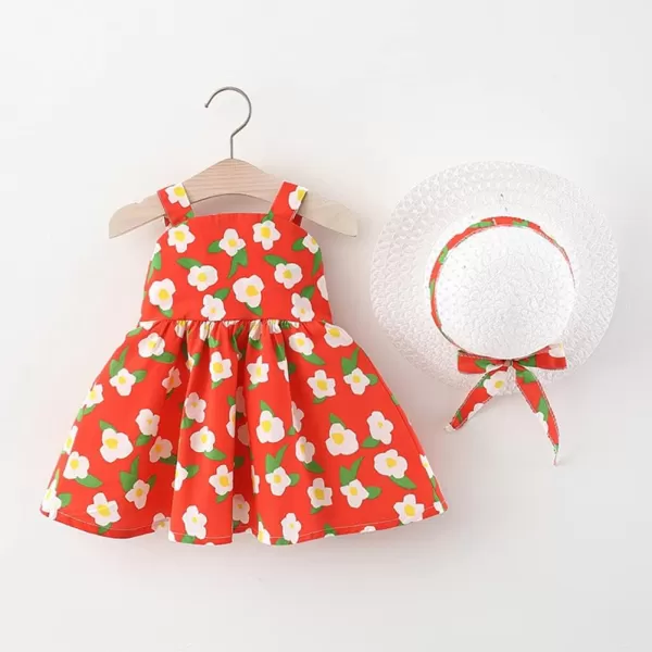 Baby Girls Tutu Dress Summer Sleeveless Backless Princess Birthday Party Dresses Floral Bow Sundress with Straw Hat SetRed Floral