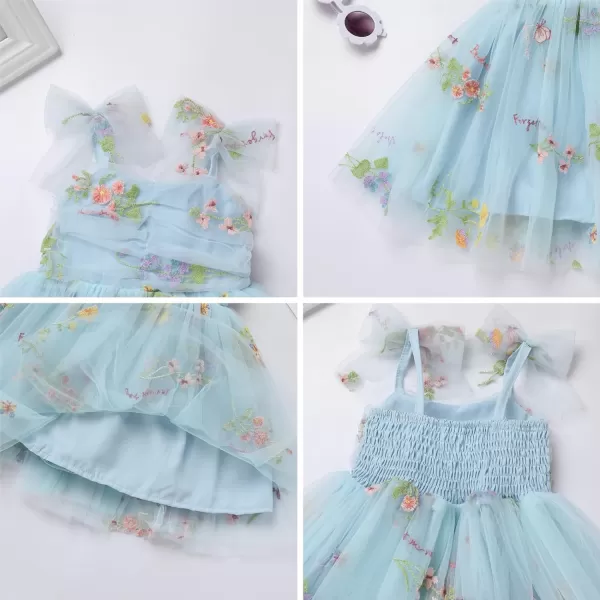 Baby Girls Tutu Dress Summer Sleeveless Backless Princess Birthday Party Dresses Sequin Ruffle Tulle Bowknot SundressBlue  Floral