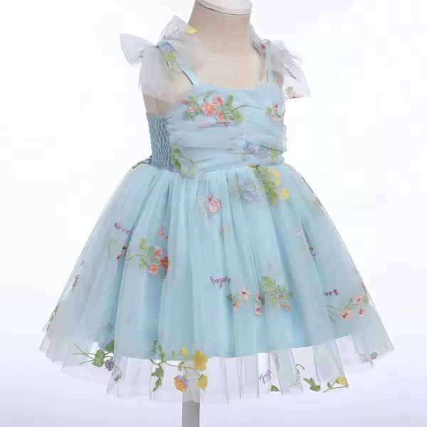 Baby Girls Tutu Dress Summer Sleeveless Backless Princess Birthday Party Dresses Sequin Ruffle Tulle Bowknot SundressBlue  Floral