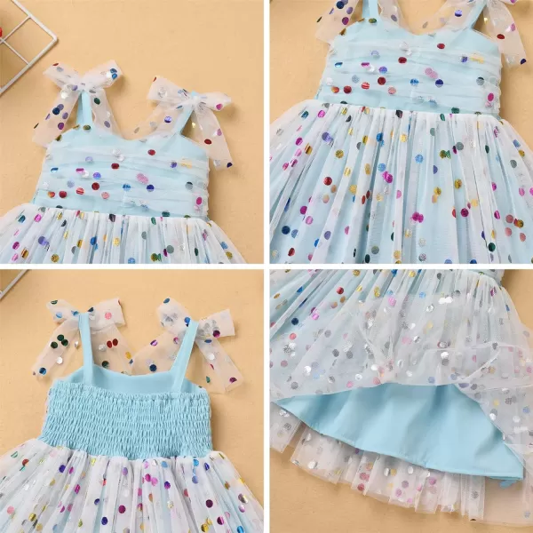 Baby Girls Tutu Dress Summer Sleeveless Backless Princess Birthday Party Dresses Sequin Ruffle Tulle Bowknot SundressBlue  Sequin Dot