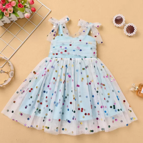 Baby Girls Tutu Dress Summer Sleeveless Backless Princess Birthday Party Dresses Sequin Ruffle Tulle Bowknot SundressBlue  Sequin Dot