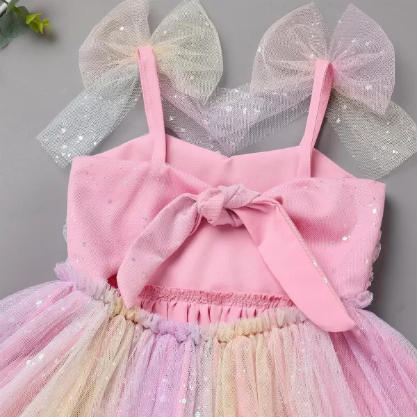 Baby Girls Tutu Dress Summer Sleeveless Backless Princess Birthday Party Dresses Sequin Ruffle Tulle Bowknot SundressColorful Pink