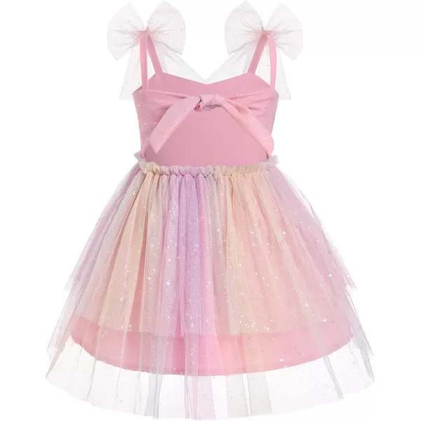 Baby Girls Tutu Dress Summer Sleeveless Backless Princess Birthday Party Dresses Sequin Ruffle Tulle Bowknot SundressColorful Pink