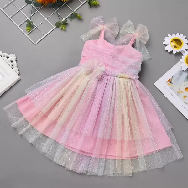 Baby Girls Tutu Dress Summer Sleeveless Backless Princess Birthday Party Dresses Sequin Ruffle Tulle Bowknot SundressColorful Pink