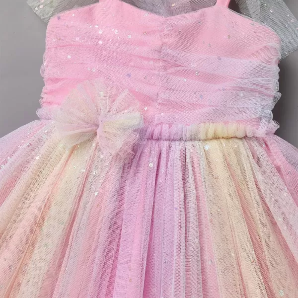 Baby Girls Tutu Dress Summer Sleeveless Backless Princess Birthday Party Dresses Sequin Ruffle Tulle Bowknot SundressColorful Pink