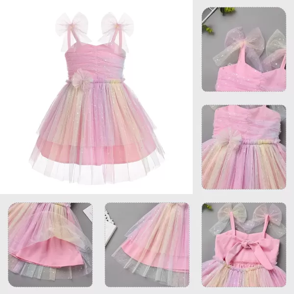 Baby Girls Tutu Dress Summer Sleeveless Backless Princess Birthday Party Dresses Sequin Ruffle Tulle Bowknot SundressColorful Pink