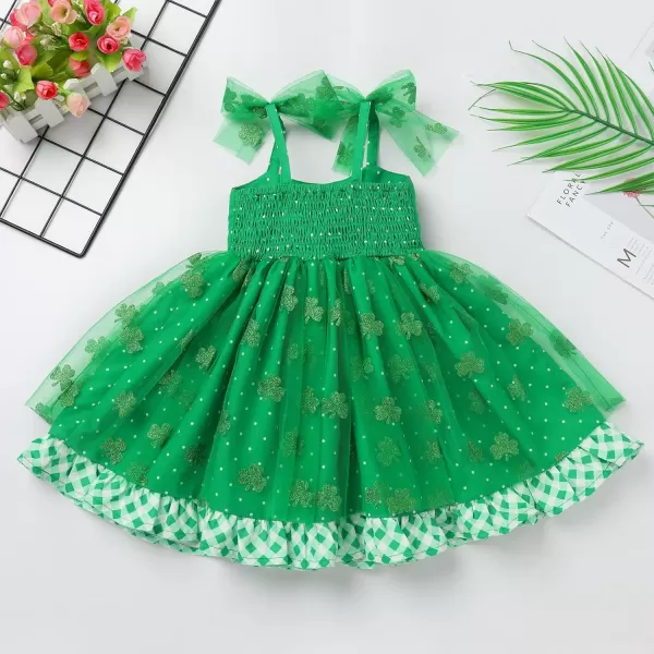 Baby Girls Tutu Dress Summer Sleeveless Backless Princess Birthday Party Dresses Sequin Ruffle Tulle Bowknot SundressGreen Clover