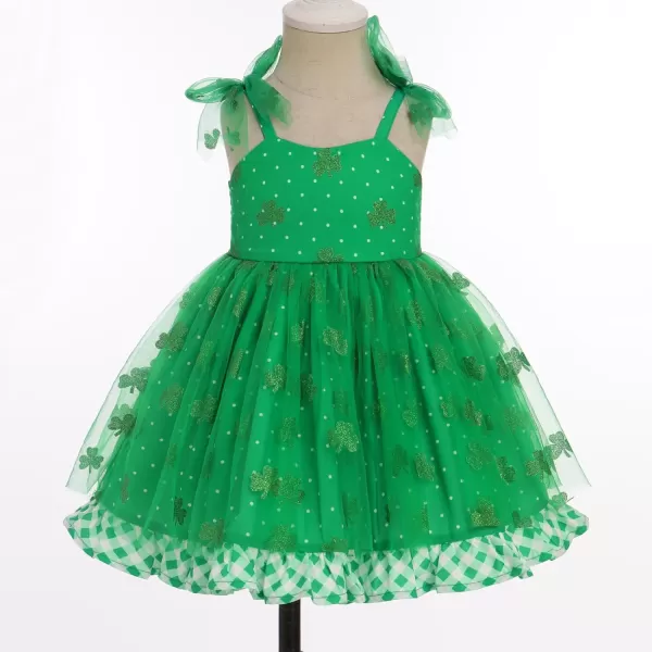 Baby Girls Tutu Dress Summer Sleeveless Backless Princess Birthday Party Dresses Sequin Ruffle Tulle Bowknot SundressGreen Clover