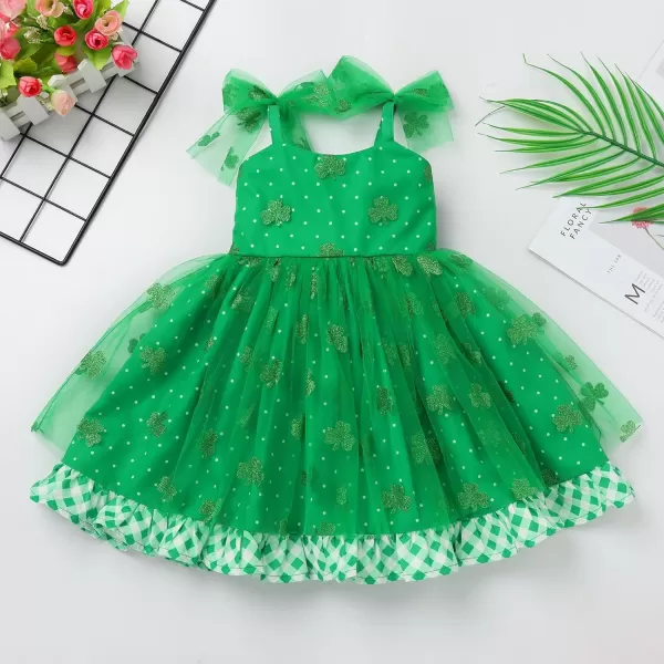 Baby Girls Tutu Dress Summer Sleeveless Backless Princess Birthday Party Dresses Sequin Ruffle Tulle Bowknot SundressGreen Clover