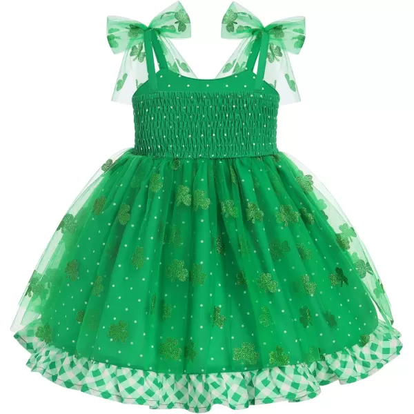 Baby Girls Tutu Dress Summer Sleeveless Backless Princess Birthday Party Dresses Sequin Ruffle Tulle Bowknot SundressGreen Clover