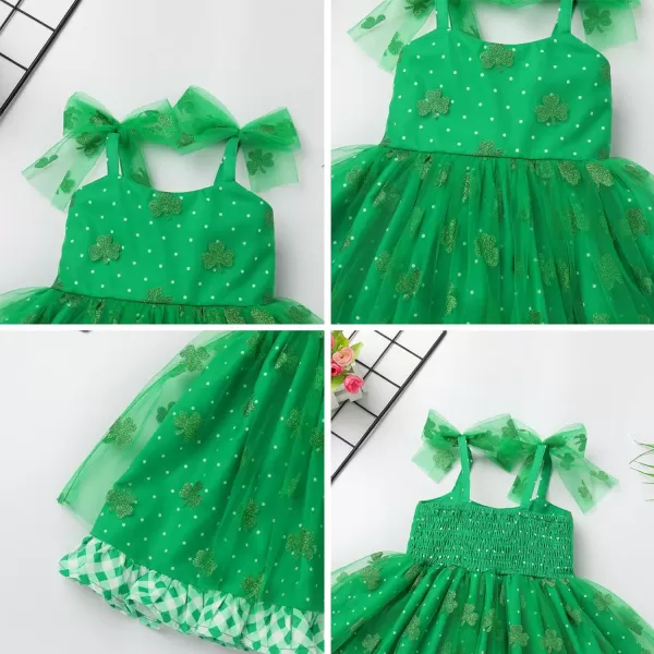 Baby Girls Tutu Dress Summer Sleeveless Backless Princess Birthday Party Dresses Sequin Ruffle Tulle Bowknot SundressGreen Clover