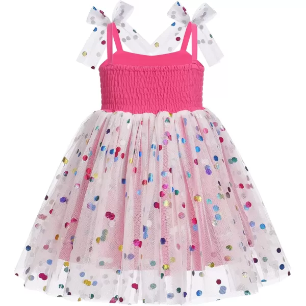 Baby Girls Tutu Dress Summer Sleeveless Backless Princess Birthday Party Dresses Sequin Ruffle Tulle Bowknot SundressHot Pink  Sequin Dot