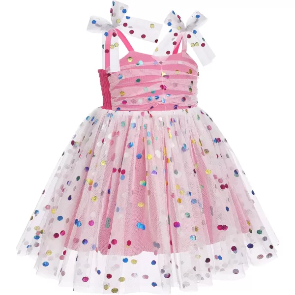 Baby Girls Tutu Dress Summer Sleeveless Backless Princess Birthday Party Dresses Sequin Ruffle Tulle Bowknot SundressHot Pink  Sequin Dot